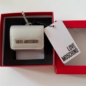 Love Moschino Metallic Silver AirPods case keychain NWT and box